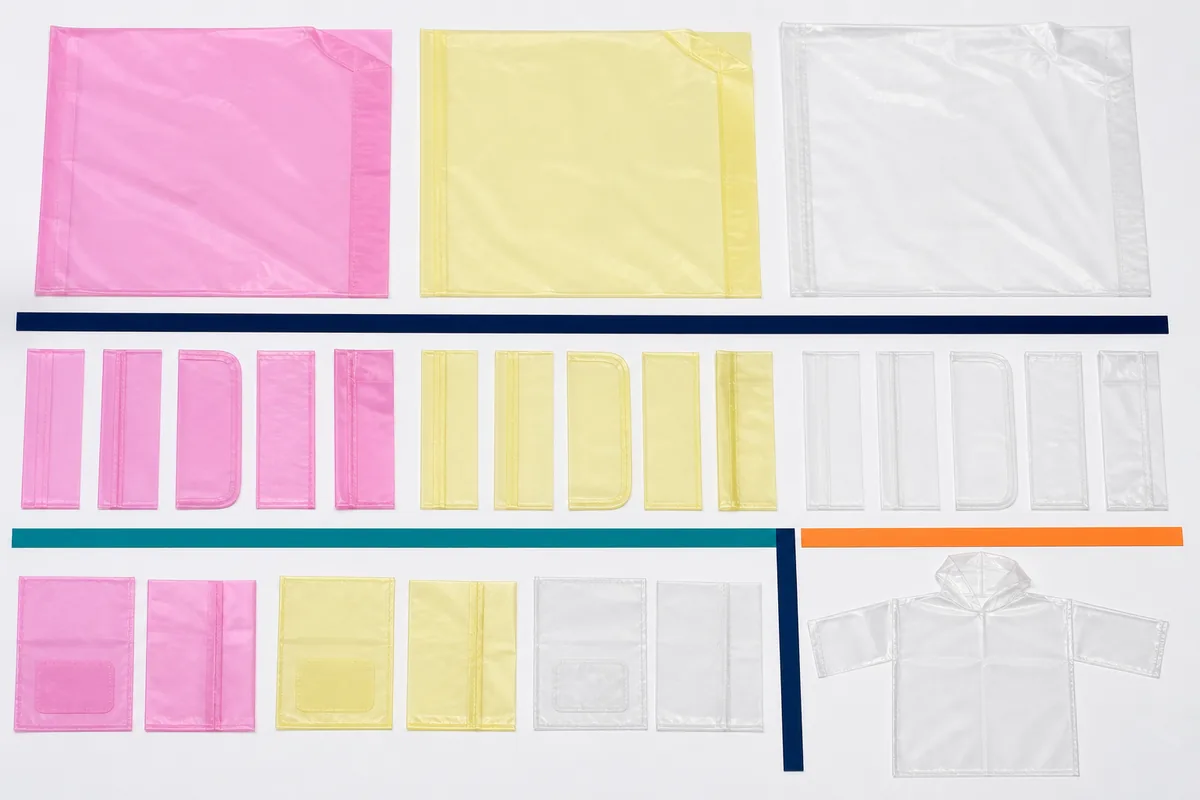 EVA or PEVA film, welded joint and snap-stack coupons arranged for a buyer sample challenge