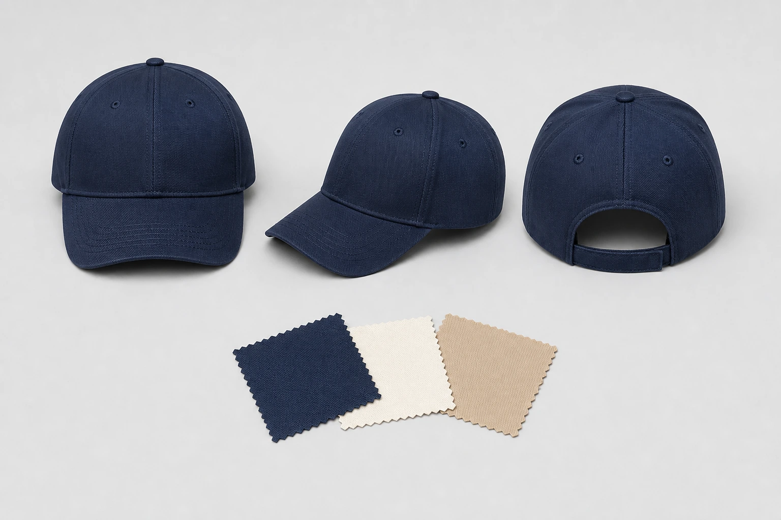 Identified baseball-cap samples arranged by approval stage