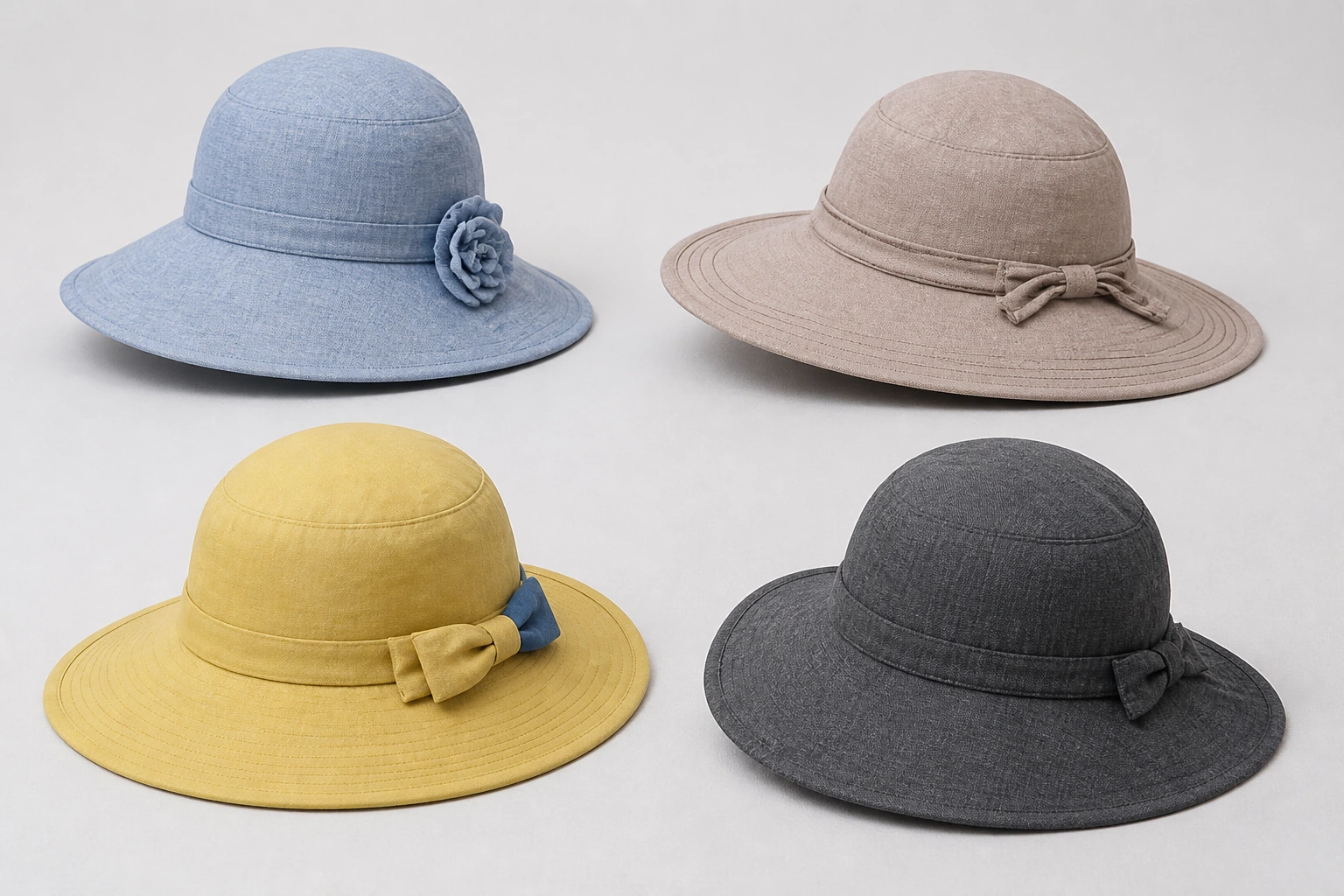Complete fashion hats grouped as a controlled color assortment
