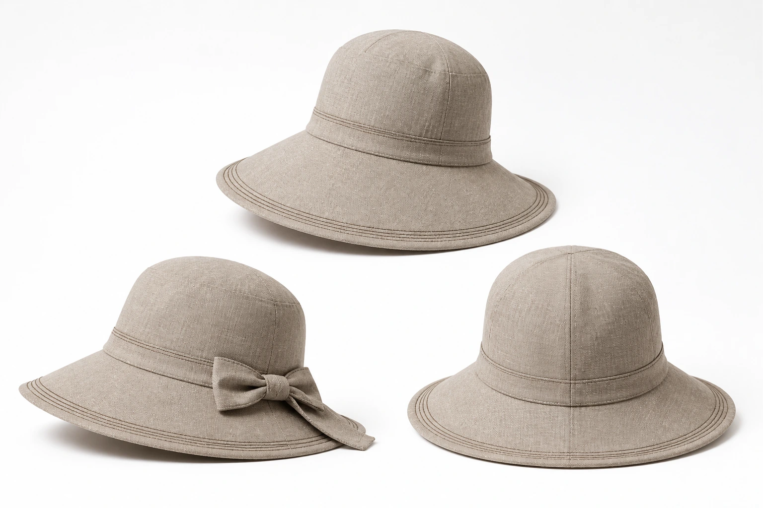 Complete fashion hats with undecorated trim placement zones