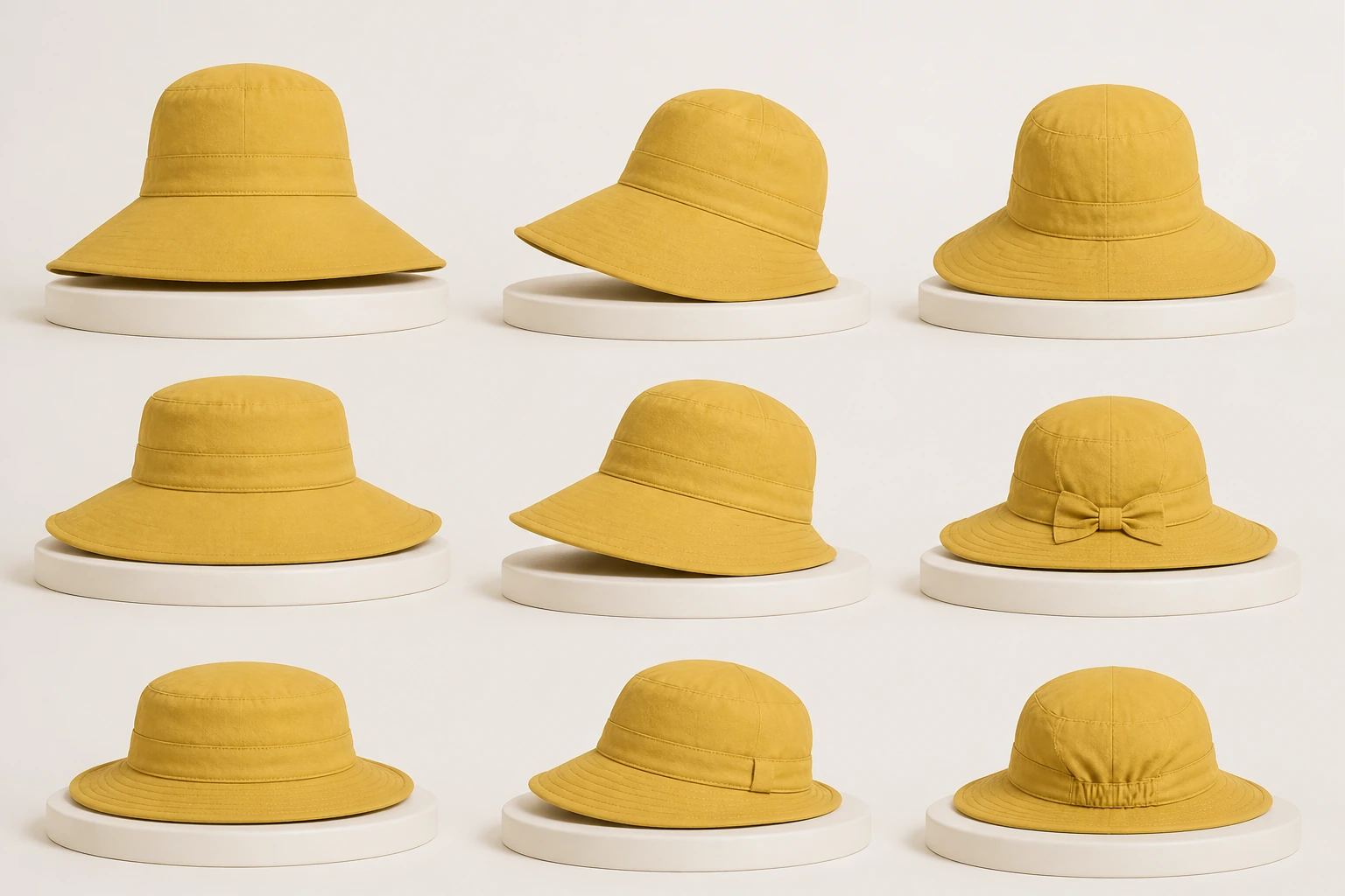 Fashion-hat profiles paired with visible dimension landmarks