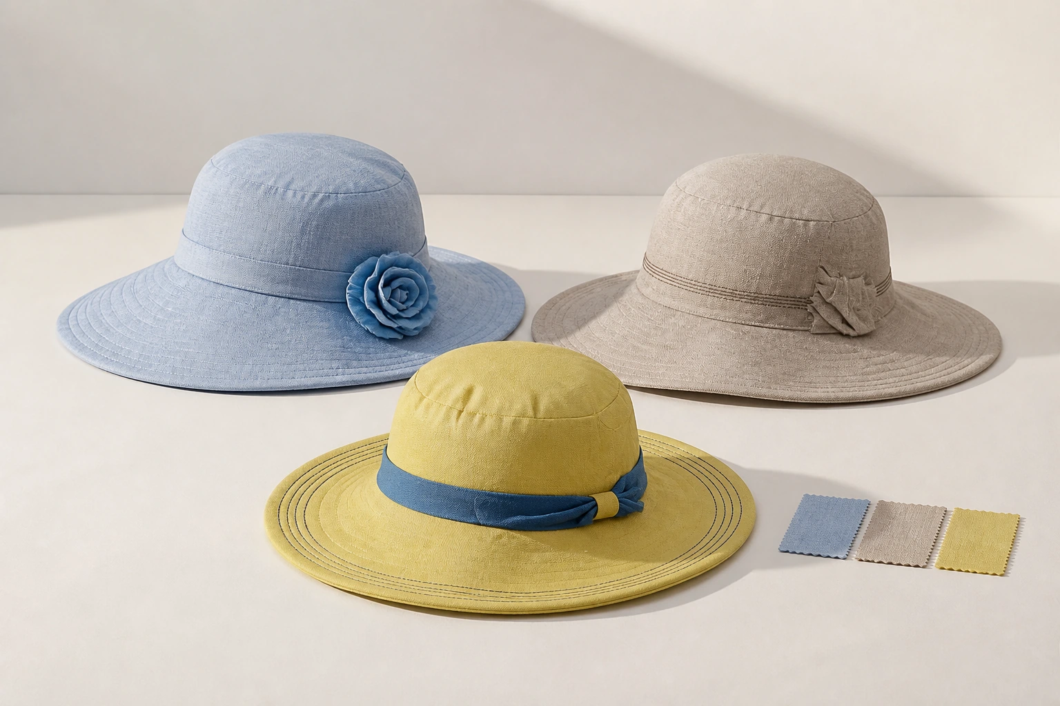 Plain fashion hats showing distinct seasonal material routes