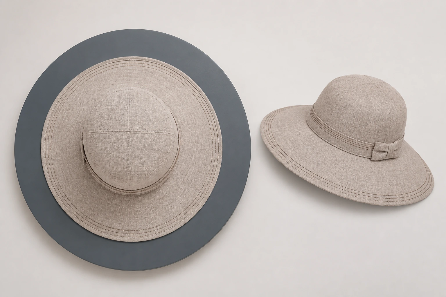 Fashion hats arranged for front-to-rear symmetry comparison