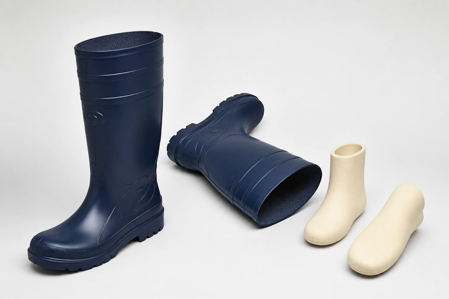 Complete rain boots showing entry and shaft proportions