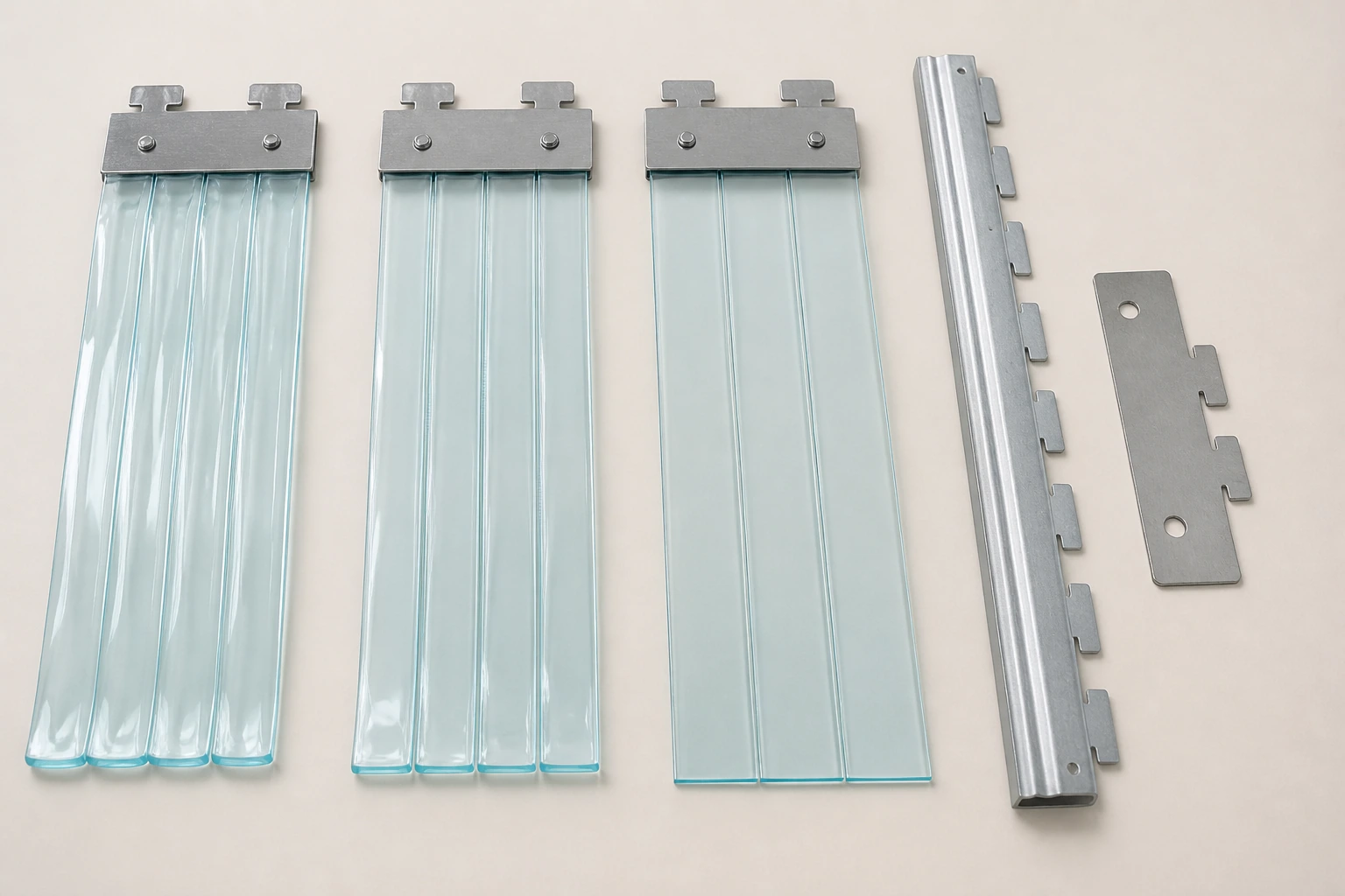 Complete short PVC strip assemblies with metal plates and hook rail