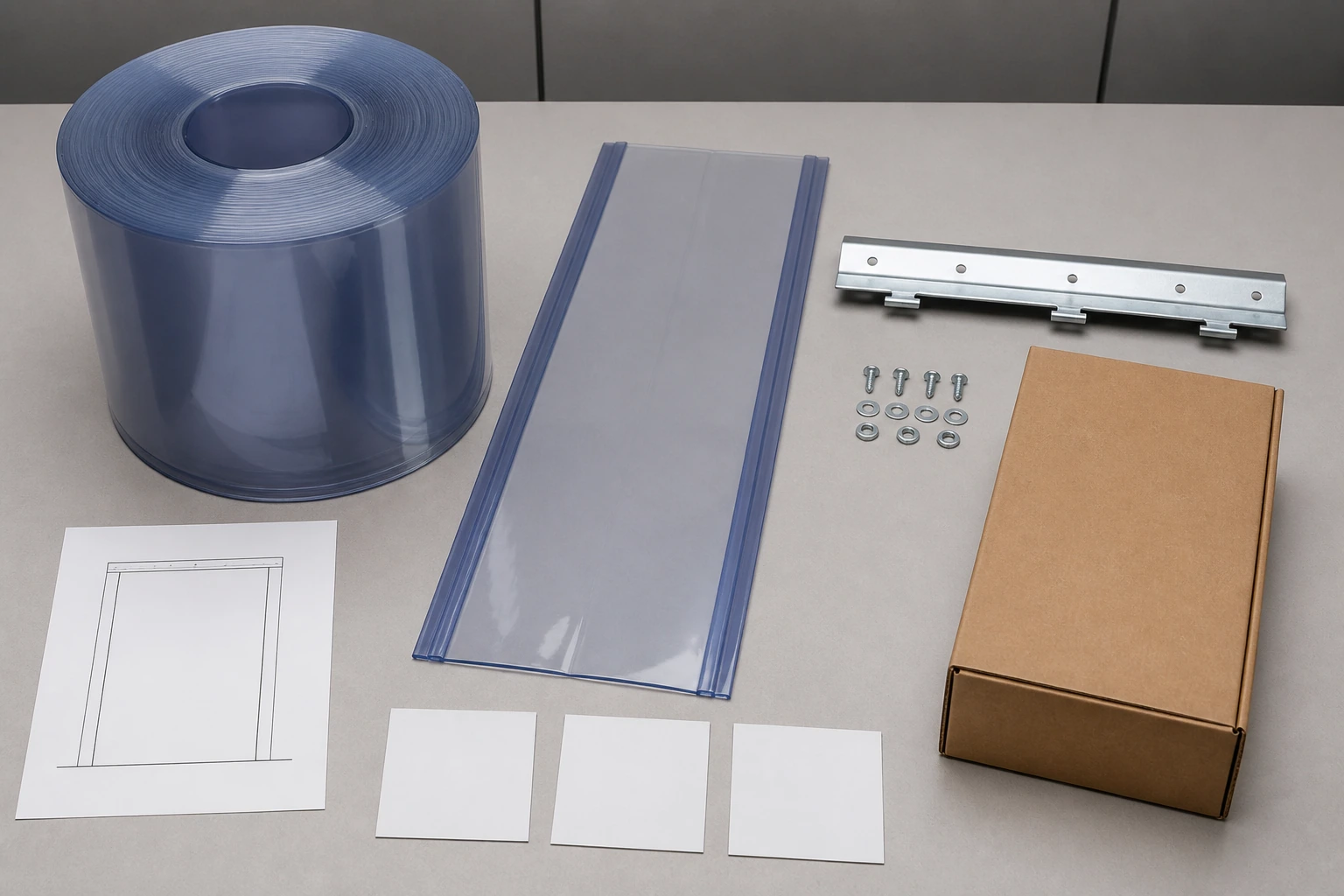 Complete PVC strip curtain RFQ set with roll strip rail hardware carton and blank decision records