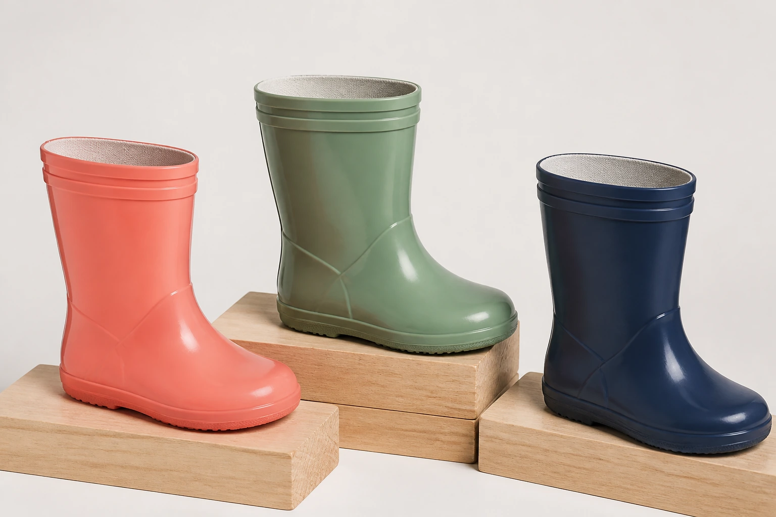Plain small-size rubber boots in distinct colour routes