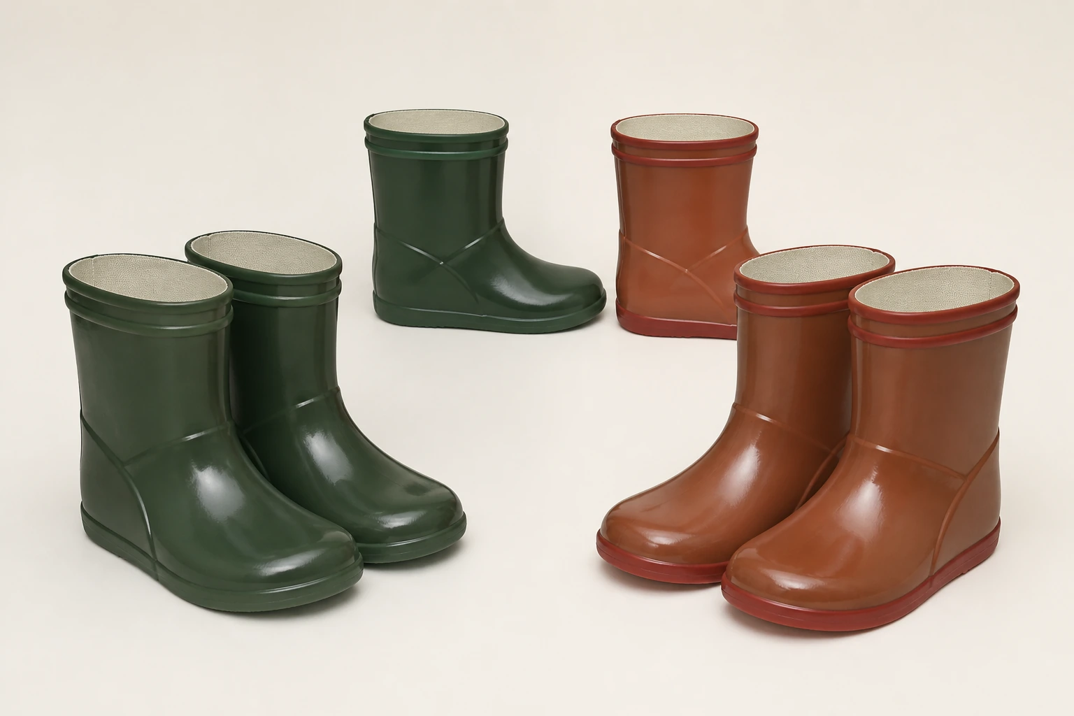 Complete short rubber boots arranged as separate assortment options