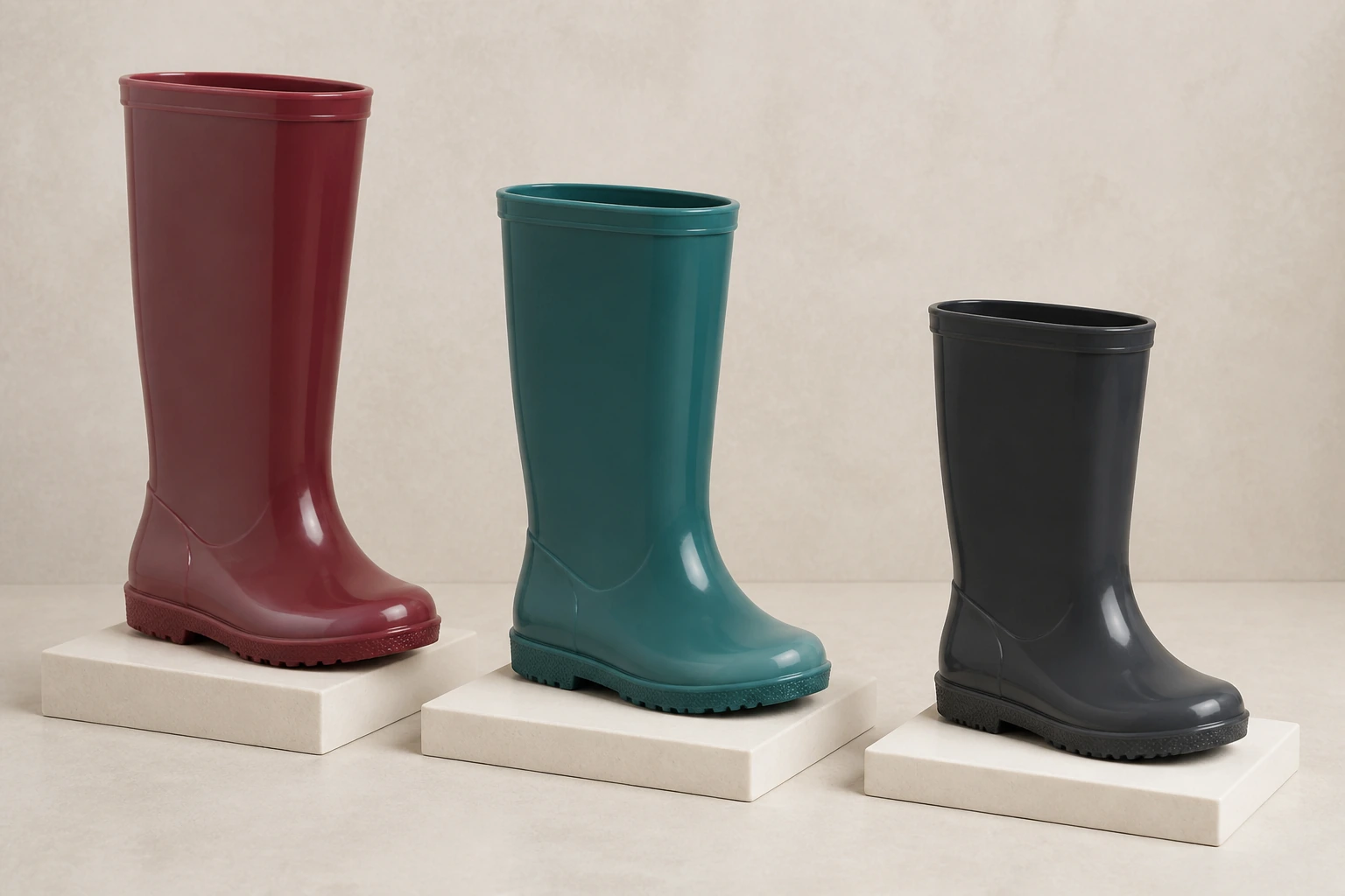 Rubber boots in graduated shaft and size formats