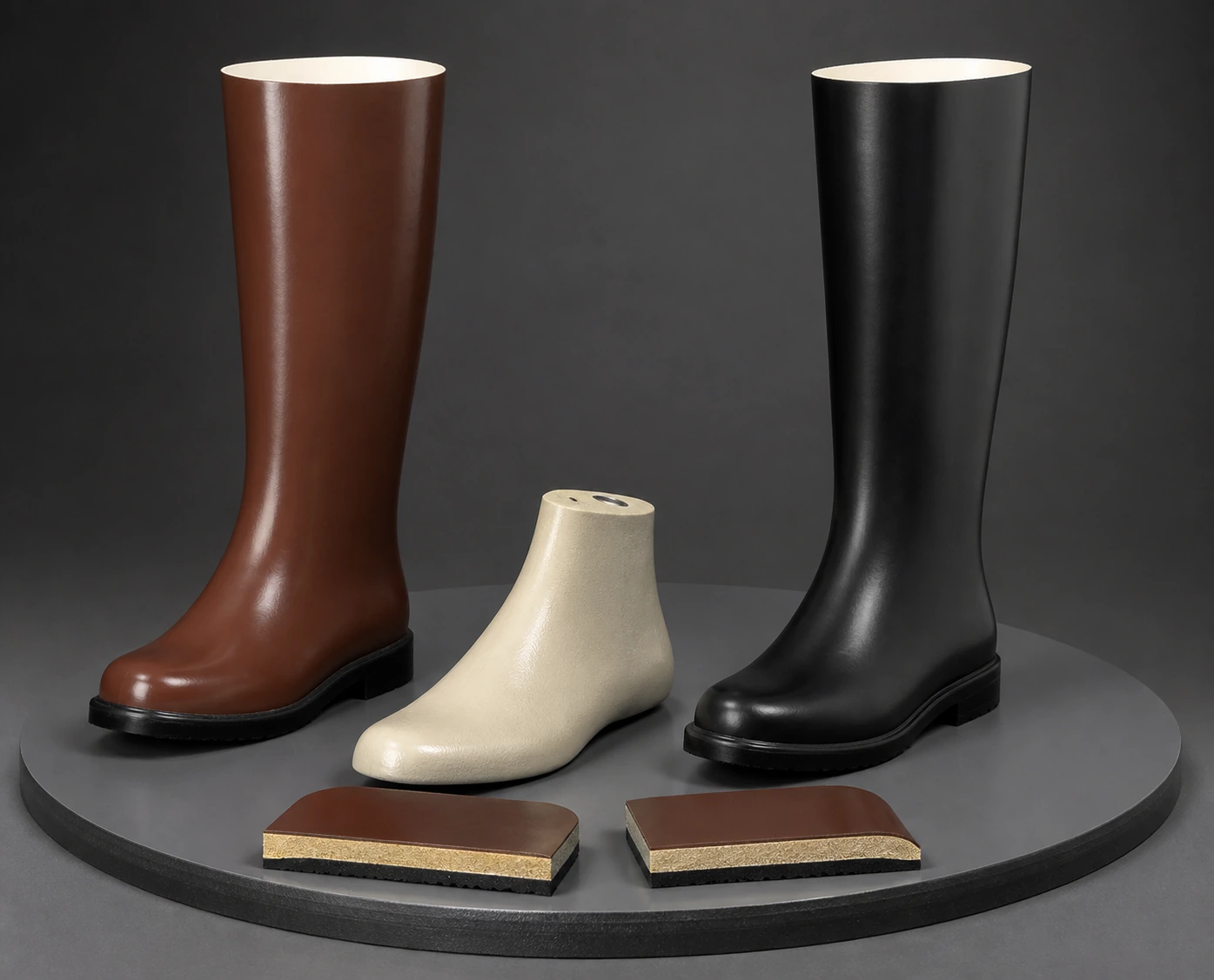 Complete rubber boots beside neutral join specimens