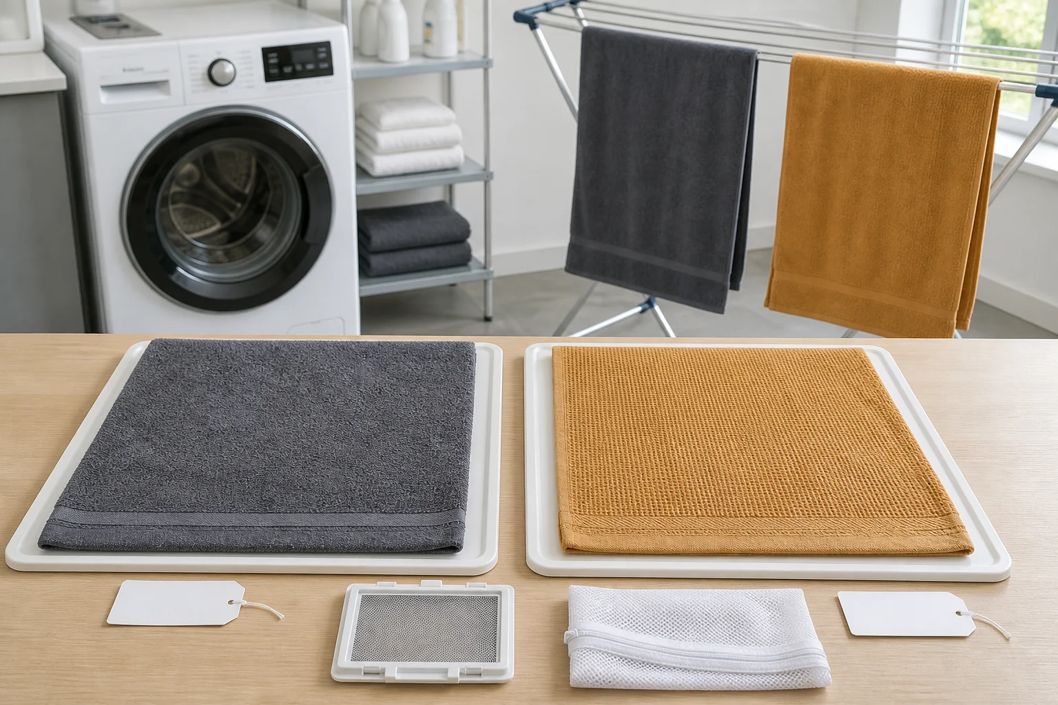 Complete towels, laundry equipment and blank condition cards used to plan a care trial.