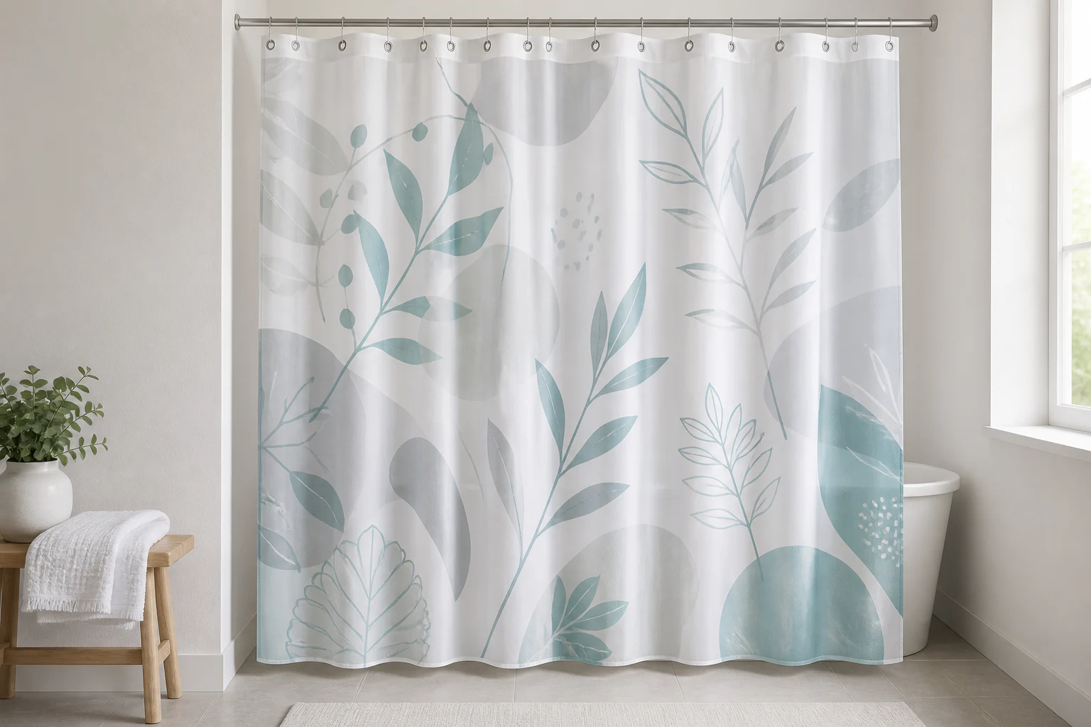 Complete original printed curtain for private-label placement review.