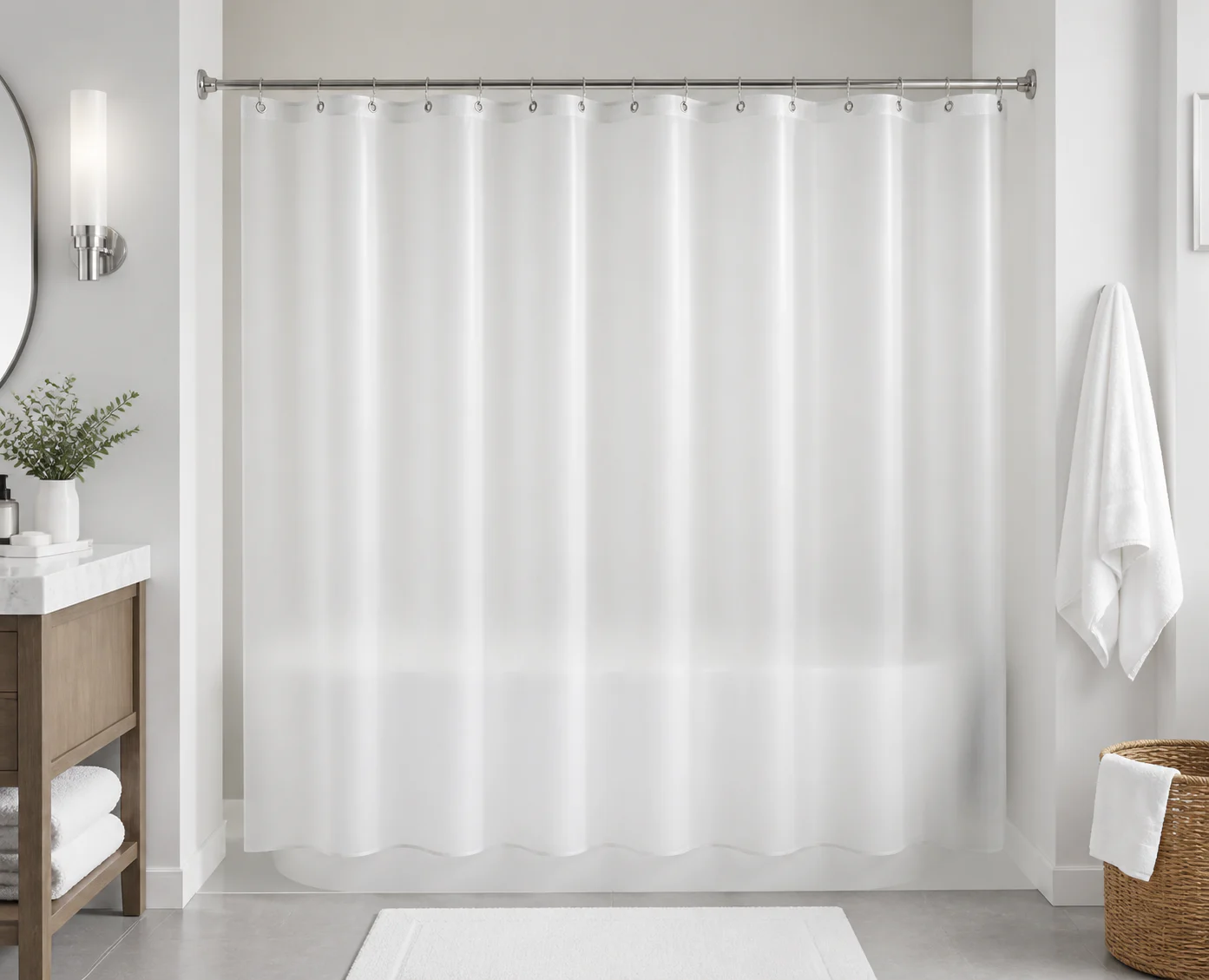 Complete frosted EVA PEVA shower curtain displayed alone without text overlay