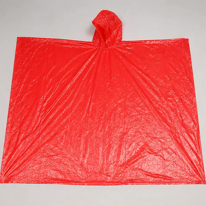 Plain red PE event poncho route shown flat for construction review