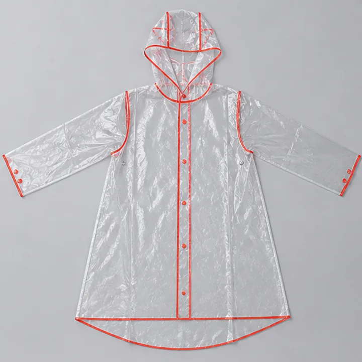 Transparent snap-front raincoat route for reusable construction comparison