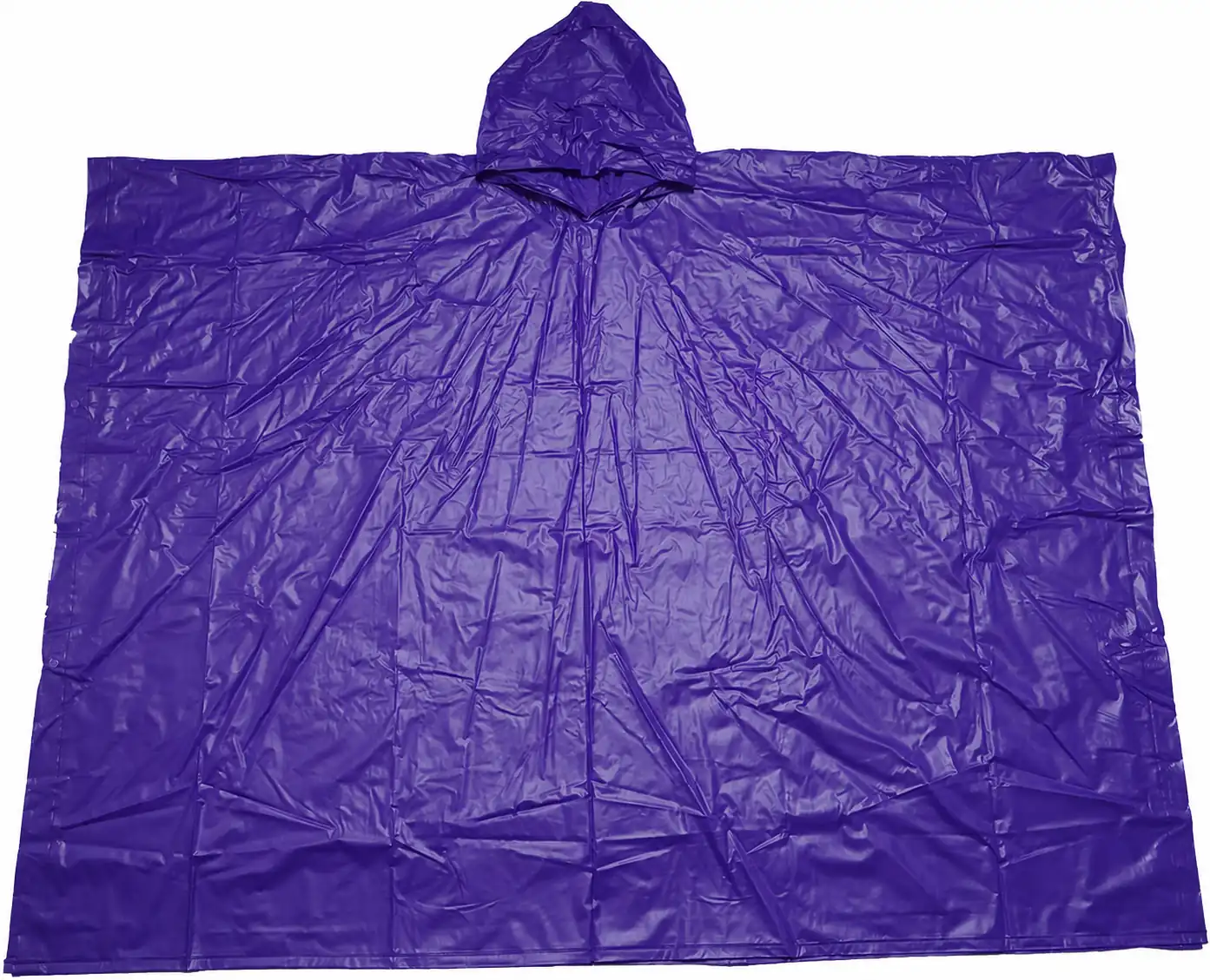 Clean EverBen-owned purple PVC rain poncho showing complete hooded silhouette and side snaps
