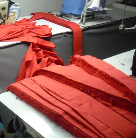 Red wrap component stacks arranged beside a preparation station